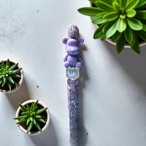 Cosmic Bear Rhinestone Beaded Pen - Sparkling Purple Bear Design with Glittering Rhinestones & Dazzling Body for Everyday Notes