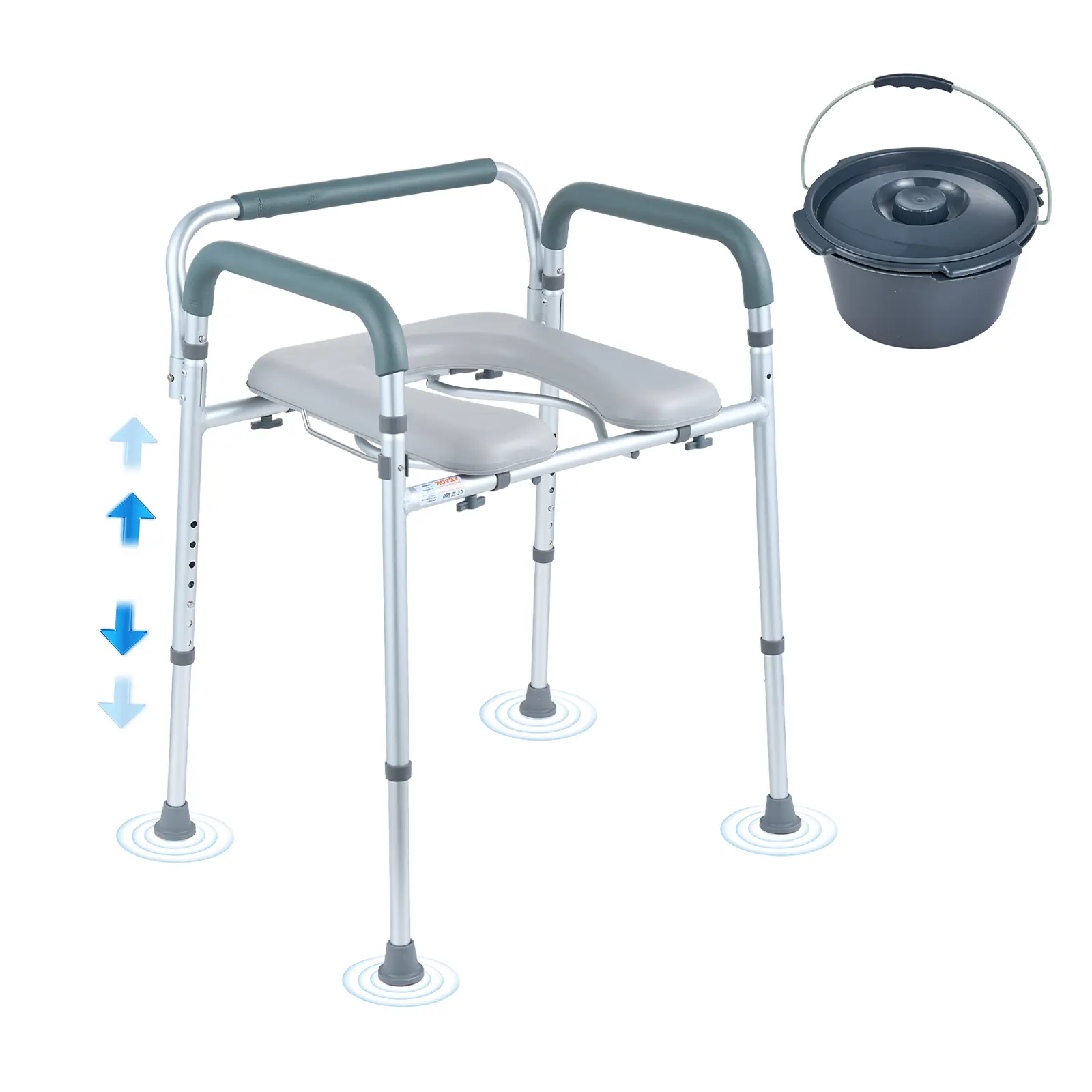 【DealsForYouDays】VEVOR 3-in-1 Bucket Home Bedside Commode Chair Home Accessory, Padded Leather Seat, Arms, Footpads, 7-Level Adjustable 20.3-25.4 in Height, 5.8L Removable Bucket, Easy Assembly, 350 LBS Capacity, Raised Toilet Seat for Adults