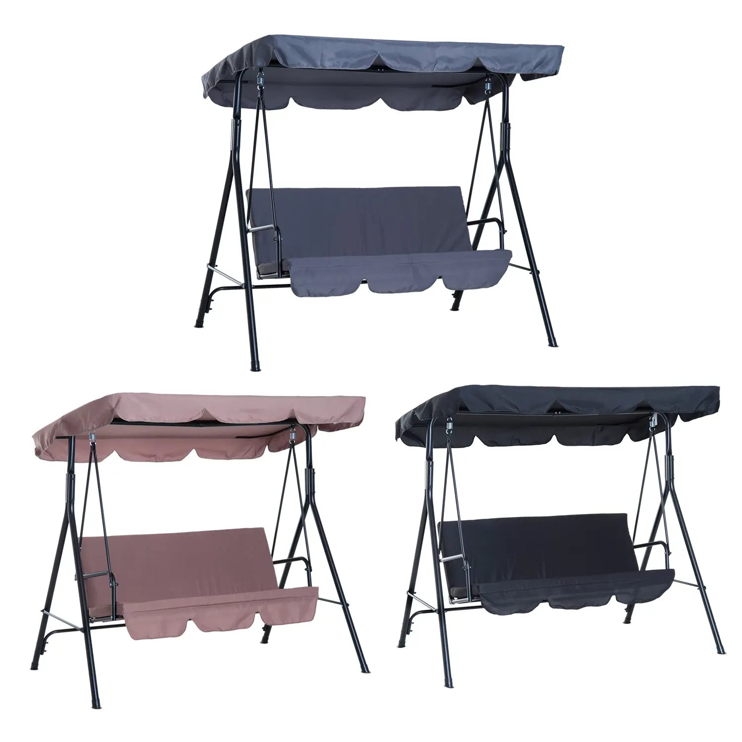 Outsunny 3-Seat Outdoor Patio Swing Chair with Removable Cushion, Steel Frame Stand and Adjustable Tilt Canopy for Patio, Garden, Poolside, Balcony, Backyard