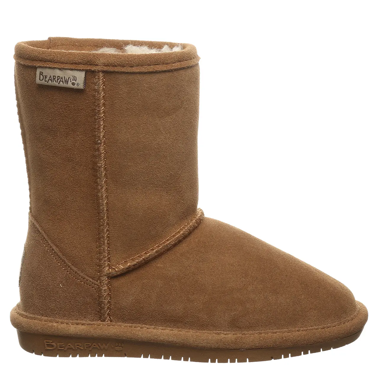 BEARPAW Emma Youth Kid's Suede Winter Boots with Faux Fur Lining - Hickory