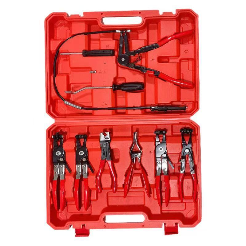 Automotive hose clamp pliers with cable bundle clip; dedicated auto repair oil hose tool set; straight-type fitting hose bundle clips