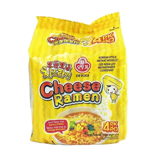Cheese Ramen, KOREAN STYLE INSTANT NOODLE by Ottogi, Rich flavor with savory cheese (111g) - 4 Pack instantnoodles