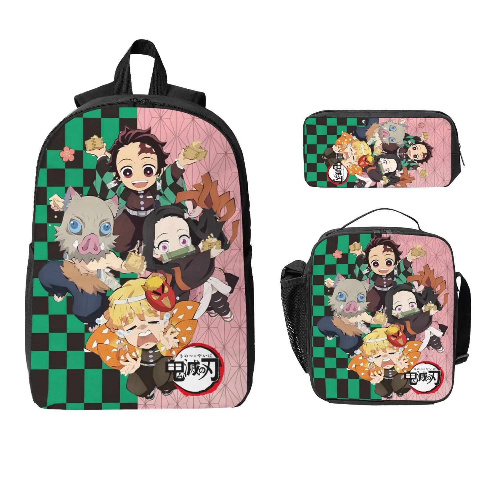 Demon Tanjiro Slayer Demon Slayer Backpacks 3pcs Set Laptop Shoulder Bags Casual Daypack Lunch Bag Pencil Pouch Travel Hiking