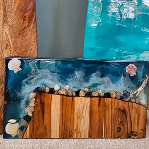 Beach themed resin kitchen cutting board