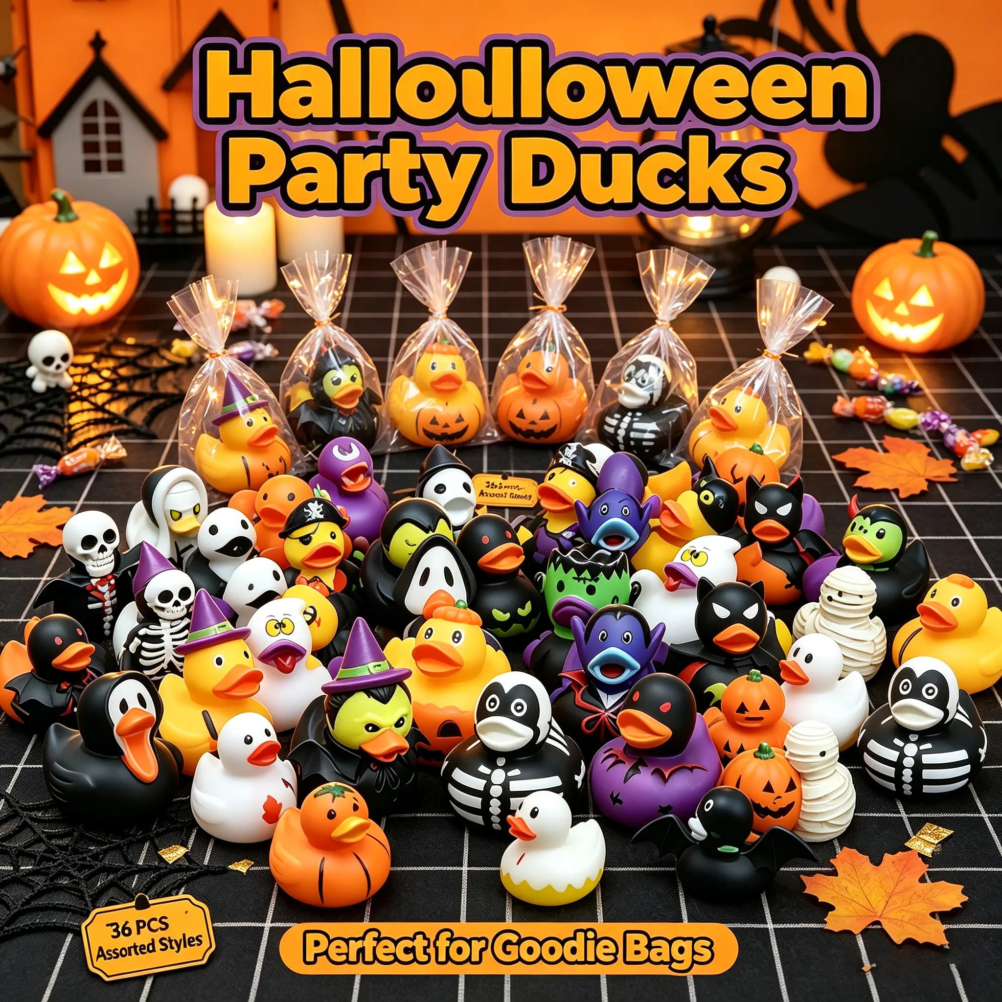 36-Piece Bulk Small Halloween Theme Rubber Ducks, Assorted Cute Water Sports Swimming Toys, Halloween Party Favors, Classroom Prizes, Trick-or-Treat Fillers, Kids’ Decorations, Halloween Themes