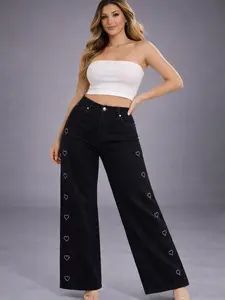 Side Rhinestone Hearts Jean