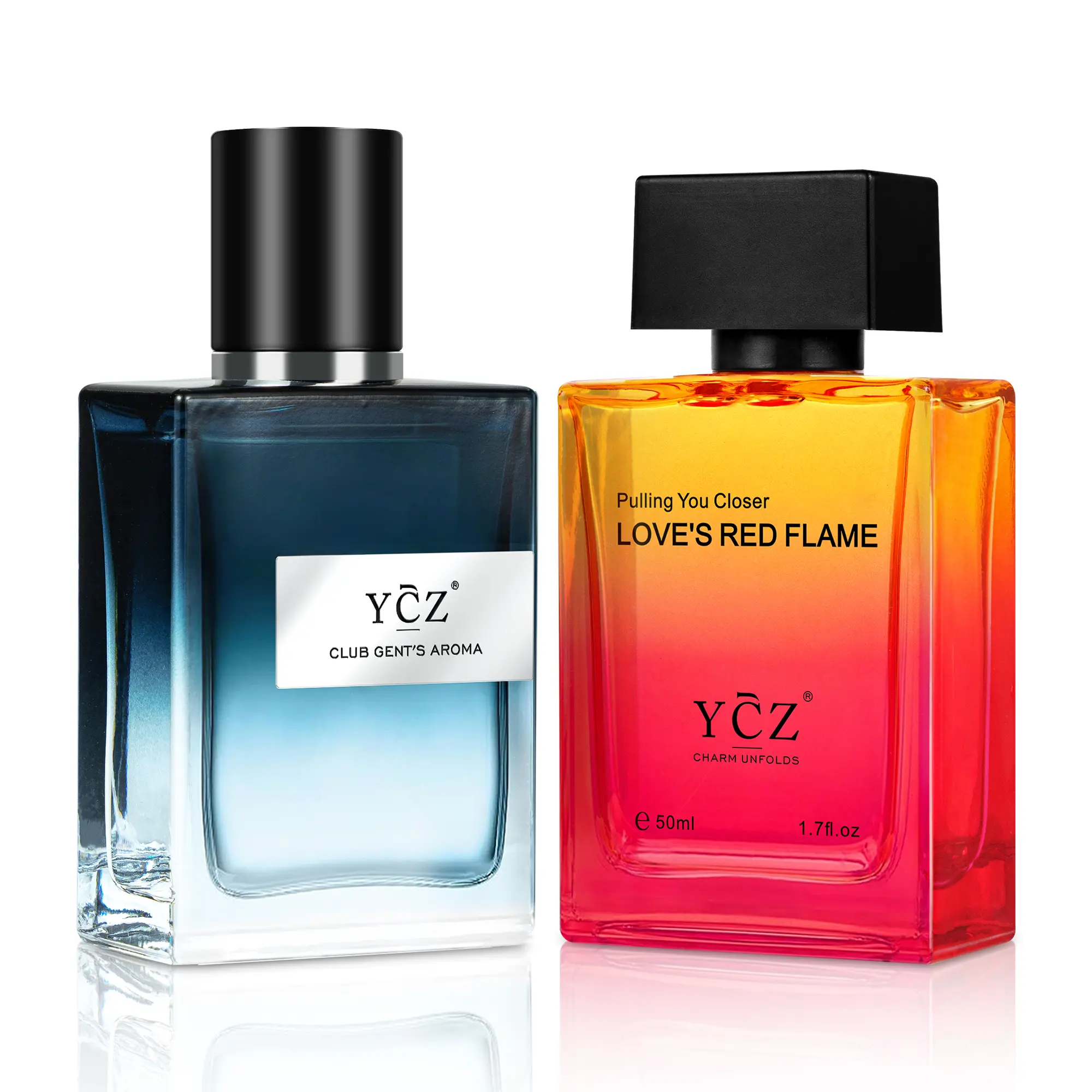 YCZ Men's EDP 2-Piece Set Club Gent's Aroma & Love's Red Flame 50ml Each Aromatic Woody Fruity Chypre Long-Lasting Fragrance for Night & Daily Wear Gift Bundle Cedarwood Amber