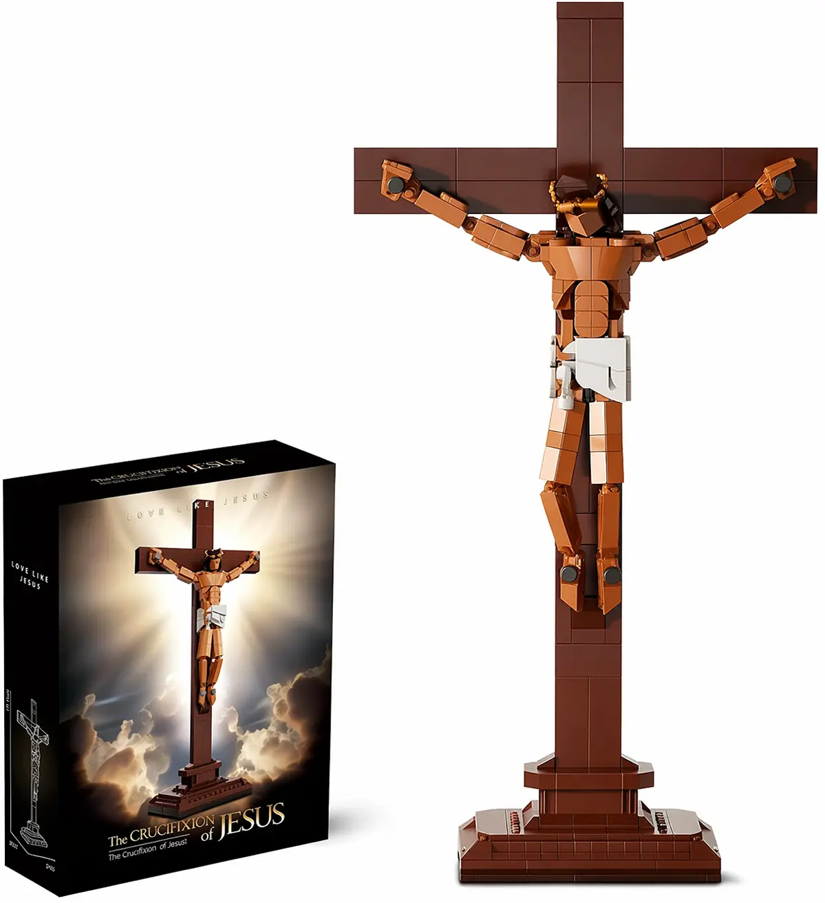 Jesus Crucifixion Cross Building Set with Custom LED Lights — 588 pieces; suitable as an Easter decoration, cross ornament, home accent, or religious-style home décor; suitable for ages 8 and up; unisex. Building blocks and accessories.# easy assembly soh