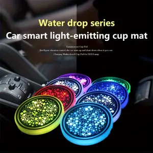 Water Drop Series Car LED Cup Holder Light Rechargeable 7-color Changing Inserted Into Coaster Youth Car Parts Holiday Gift For Enthusiasts Without Battery door welcome projector light Programmable Devil Eyes