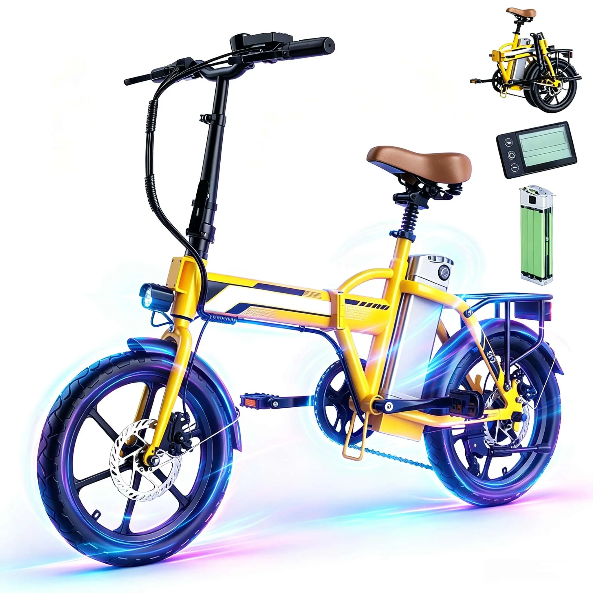 EF2 Foldable Sports Electric Bicycle for Adults & Teens - 1000W Peak Motor, 20mph Top Speed, 50-mi Cruising Range, 36V 13.5Ah Battery, Front & Rear Disc Brakes