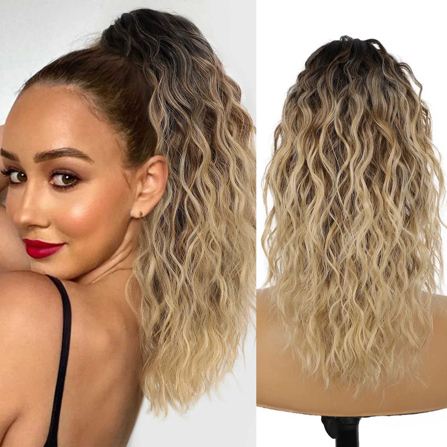 [KooKaStyle] short curly ponytail extension  18" Curly Pony Tail Clip in Claw Ponytail Fluffy Natural Looking Synthetic Hairpiece for Women-springtok