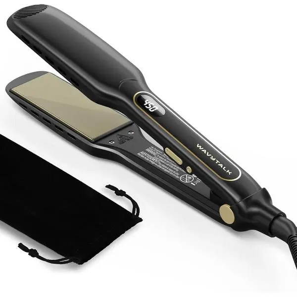 Wavytalk Wet to Straight Hair Straightener, 1.75″ Wide Vent Sesh Flat Iron | Straightener for Damp or Dry Hair with Dual Voltage Leave Silky Smooth Look, 20% Faster Styling, Black