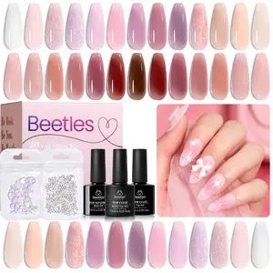 Beetles Jelly Gel Nail Polish Set, Wedding Nail with Base&Top Coat - Sheer Glitter, Soak Off, DIY Manicure, Neutral Jelly Pink, Nails at home DIY Nail  Cutics Cosmetic  Fall Nail Thanksgiving Gift Black Friday Winter Nail Christmas Gift