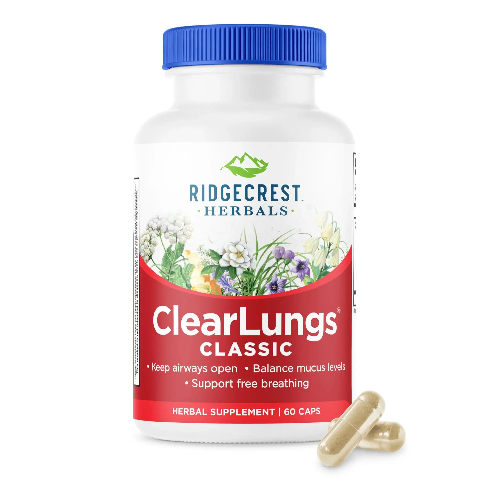 RidgeCrest Herbals ClearLungs Classic Daily Herbal Supplement, Natural Lung Wellness Support Formula (60 Capsules)