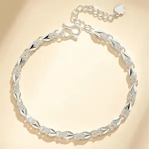 Vintage Style 925 Sterling Silvery Plated Elegant Bracelet - Perfect For Casual Attire And Valentine's Day Gifts