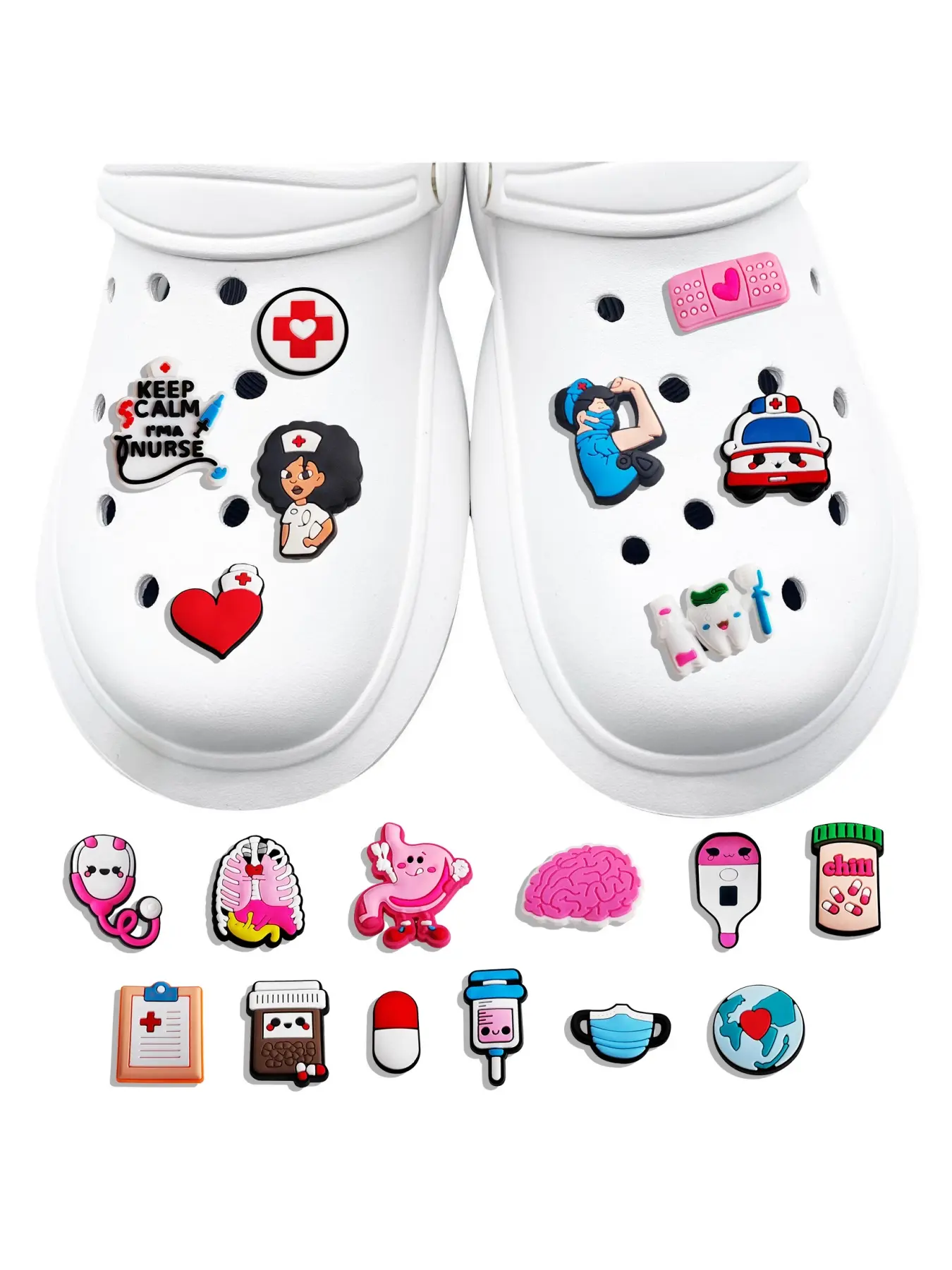 30-Piece Doctor Nurse Theme Shoe Decorations, Shoe Charms Set, PVC Party Gifts, Birthday & Graduation Presents, Geometric Design Accessories