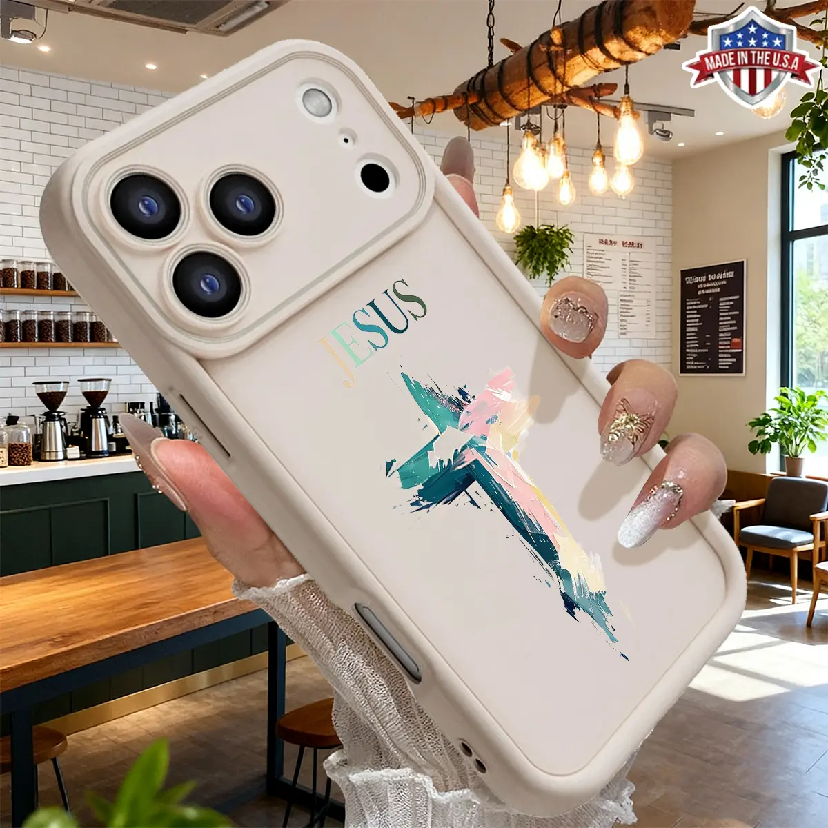 Artistic Jesus Cross Paint Design Aesthetic Case for iPhone 17 16 15 14 Pro Max 13 12 11 XR XS Plus Air Slim Lightweight Shockproof Anti Drop Protective Durable TPU Cover Smartphone Cellphone,junk,promax