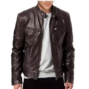 Men's Black Genuine Lambskin Leather Biker Jacket VINTAGE REAL BROWN MOTORCYCLE JACKETS FOR MEN