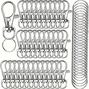 A Set of 50 Keychain Hooks Featuring Key Rings, Designed for DIY Projects Involving The Creation of Rope Jewelry (Includes 25 Metal Lobster Claw Rings And 25 Individual Key Rings).