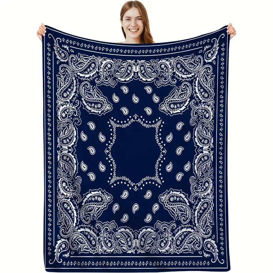 Dark Blue Flannel Stylish Blanket Throw - Soft Warming, Wrinkle Resistant Couch Cover, 1pc Multi-Size Bedding Accessory for Daily Leisure, Soft Warming Blanket