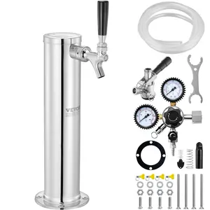 VEVOR Kegerator Tower Kit,  Single Tap Beer Conversion Kit, Stainless Steel Keg Beer Tower Dispenser with Dual Gauge CGA320 Regulator & D-System Keg Coupler, Self-Closing Spring for Party Bar Home