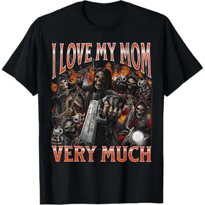 I Love My Mom Very Much Funny Hard Skeleton Meme Bootleg T-Shirt Casual Knit