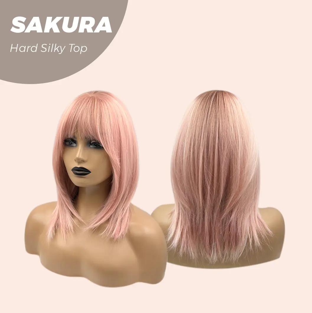 JBEXTENSION 16 Inches Scalpiana  Pink Wolf Cut 3.5X4 Hard Silky Top Natural Scalp Effect Wig With Bangs SAKURA
