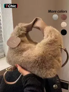 Women's Fluffy Faux Fur Stylish Handbag Plush Shoulder Bag Pink Fuzzy Purse Black Fur Tote Top Handle Crossbody Bag for Party Fashionable Unique Bags