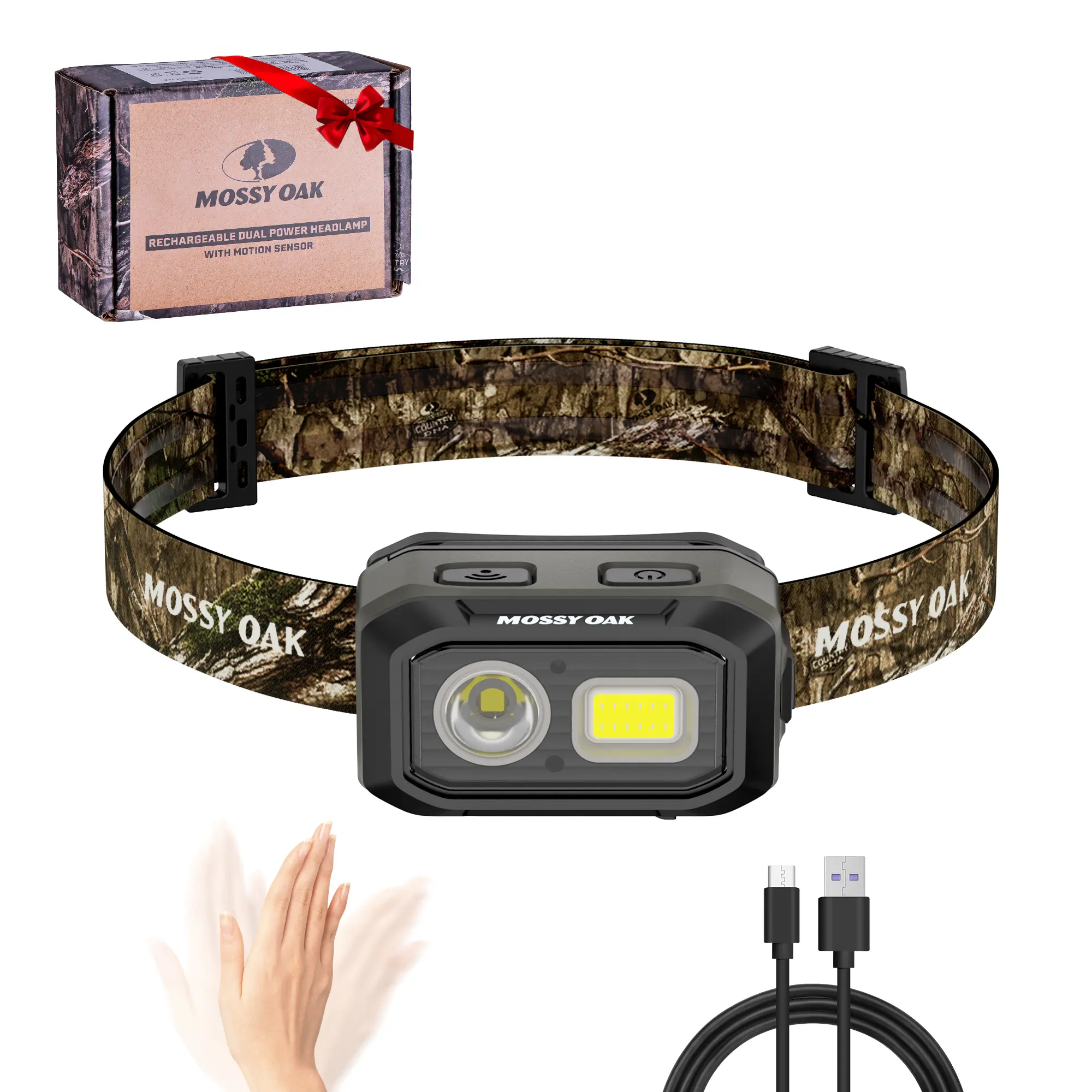 #summersale Mossy Oak 600 Lumens LED Headlamp, Dual Power Source, Motion Sensor Head Lamp with Magnetic Base, Stepless Dimming, Memory Mode for Camping, Hiking, Work, Repair, Mechanic