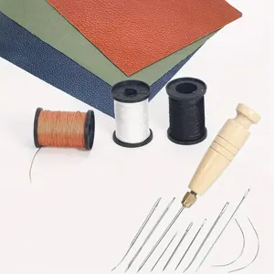 3 Pcs Spool Nylon Thread Sewing Kit, 80 Yards Each, Heavy Duty Needles (5 Straight, 2 Curved), Sewing Awl, Ideal for Upholstery, Leather, Shoes & DIY Crafts