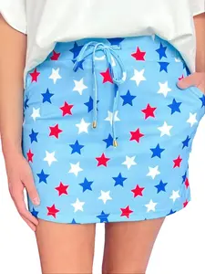 Women's Lightweight Drawstring Mini Skort Skirts with Elastic Waist, Polyester Fabric, Machine Washable, Polyester Skirts