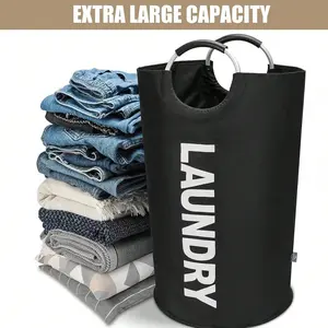 (Black, 38*79cm) Large-sized Portable and Foldable Oxford Cloth Dirty Laundry Basket, Fabric Hand-held Dirty Laundry Storage Bag, Large-sized Oxford Cloth Dirty Laundry Basket with Foldable Toy Storage Bag, Collapsible Laundry Hamper.