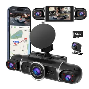 360 Degree View 4 Channel Dash Cam Front and Rear Inside Left Right, Dash Camera for Cars, Built-in WiFi Night Vision, 24/7 Recording Parking Mode Monitor, Free 64G Card