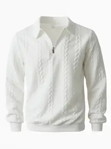 New men's autumn and winter semi-zipper lapel knitted jacquard sweatshirt, regular style long-sleeved knitted sweatshirt, can be layered. Suitable for autumn and winter outfits, a choice for men's daily wear Fitted Sweater