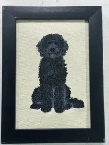 Black Doodle Dog Machine Embroidered and Framed! Unique Canine Charm Tabletop Decor for Home or Office! Other Designs and Breeds Available! Desktop Decoration Signs