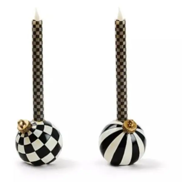 MacKenzie - Childs Set of 2 Ornament Candle Holders and Flicker Tapers