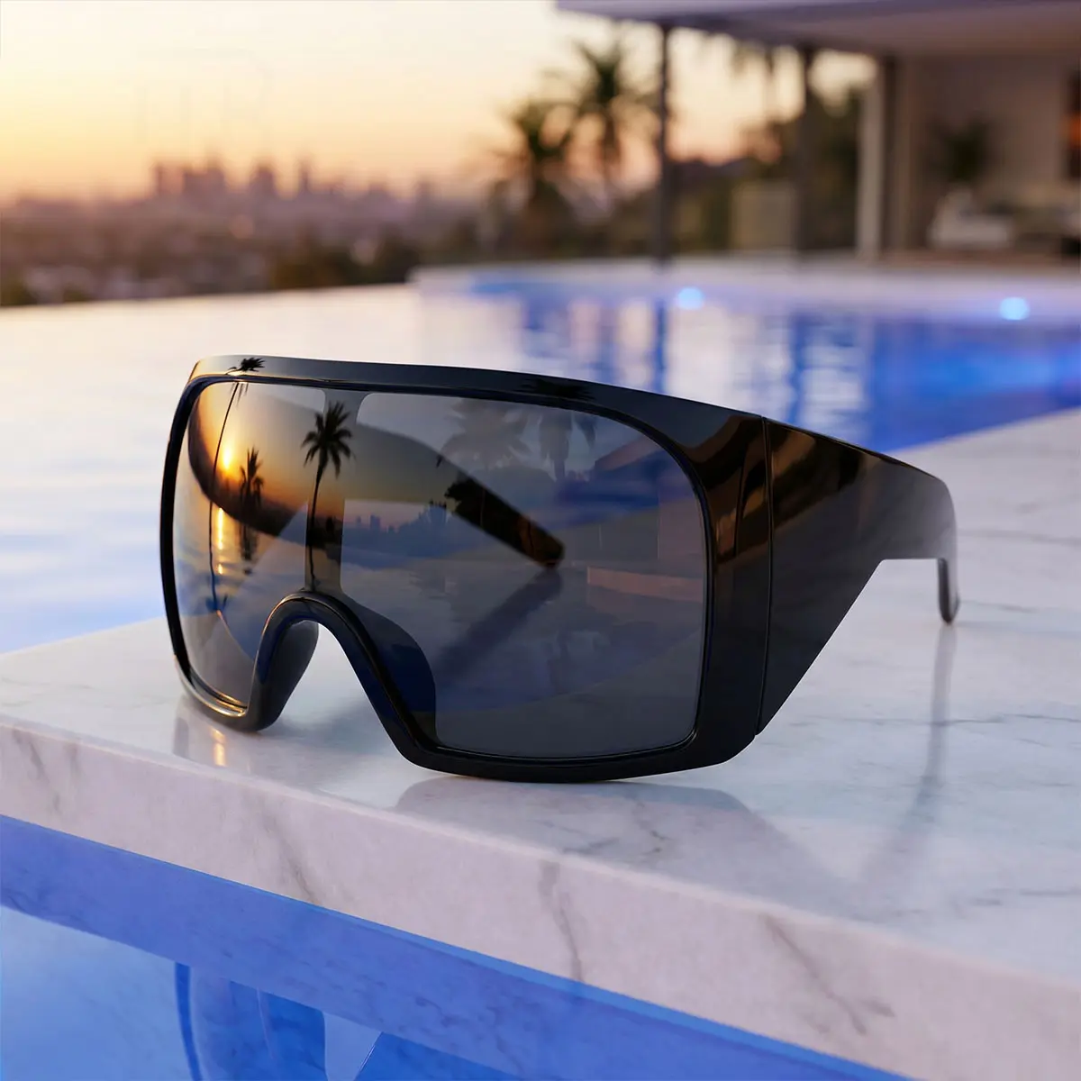 Oversized Y2K Futuristic Wrap-Around Sunglasses, 2000's Steampunk Sports Eyewear, Curved Lens with UV400 Protection for Rave Use