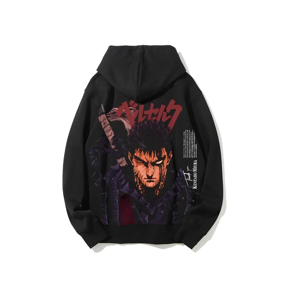 Berserk Guts Graphic Hoodie Made in the USA | Anime Streetwear Hoodie | Vintage Dark Fantasy Style | Relaxed Fit | Boyfriend Girlfriend Gift