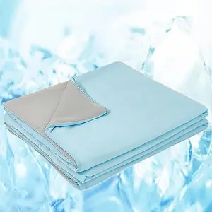 Cooling Comforter Queen Size, Cooling Blankets for Hot Sleepers and Night Sweats, Dark Light Gray Summer Comforter for Queen Size Bed, Breathable Soft lightweight Silk Smooth (Blue)