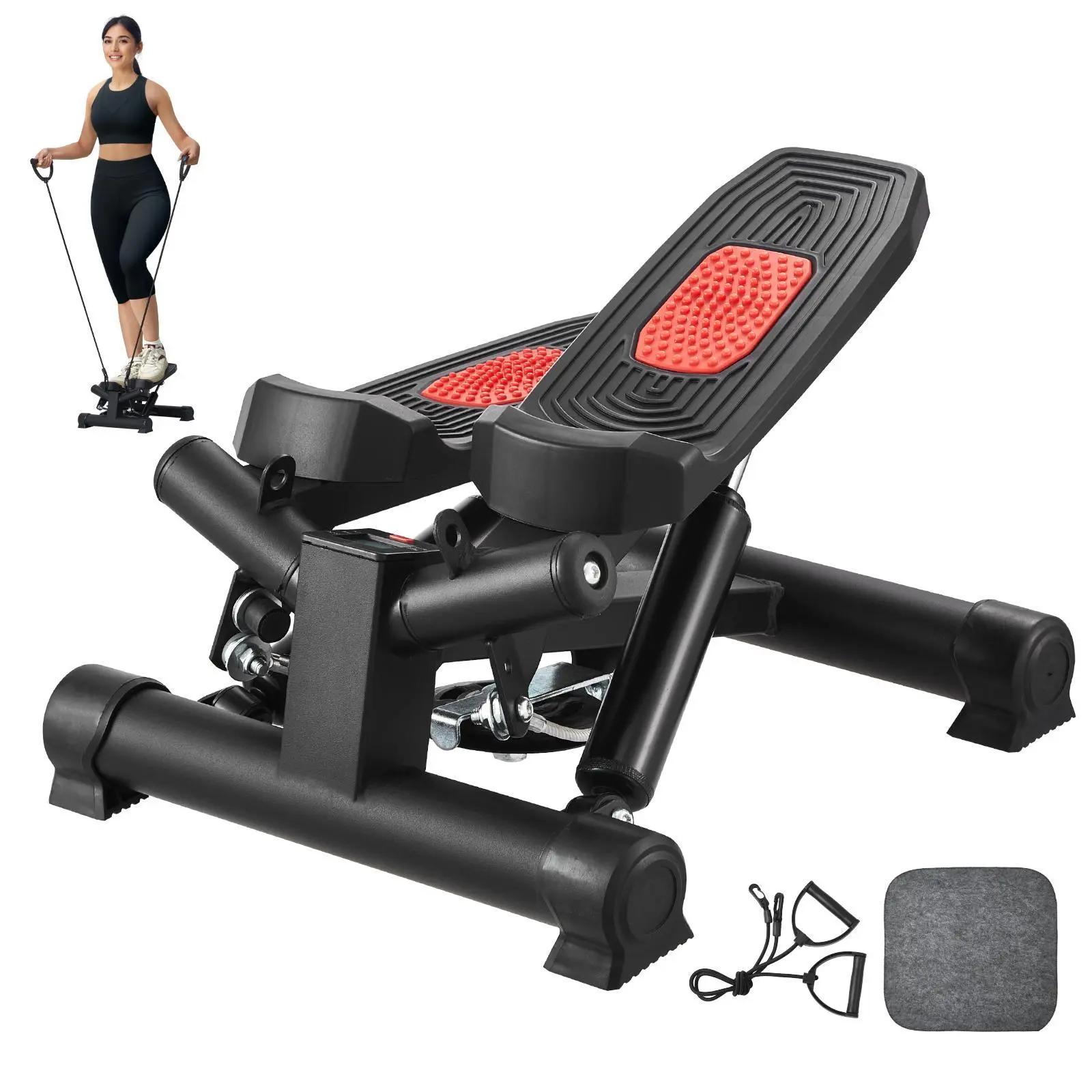 【SummerFinds】VEVOR Stair Stepper, Mini Stepper for Exercise at Home, Hydraulic Fitness Twist Stepper with Resistance Bands, Full Body Workout Cardio Equipment, Stair Climber with LCD Monitor, 330LBS Load Capacity
