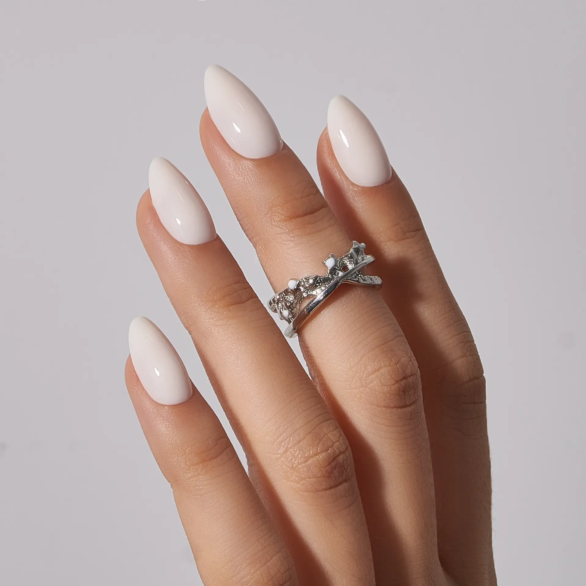 CurvLife Nailora medium almond acrylic press on nails milky glossy-shiny solid for winterstick on nails easy apply nail art