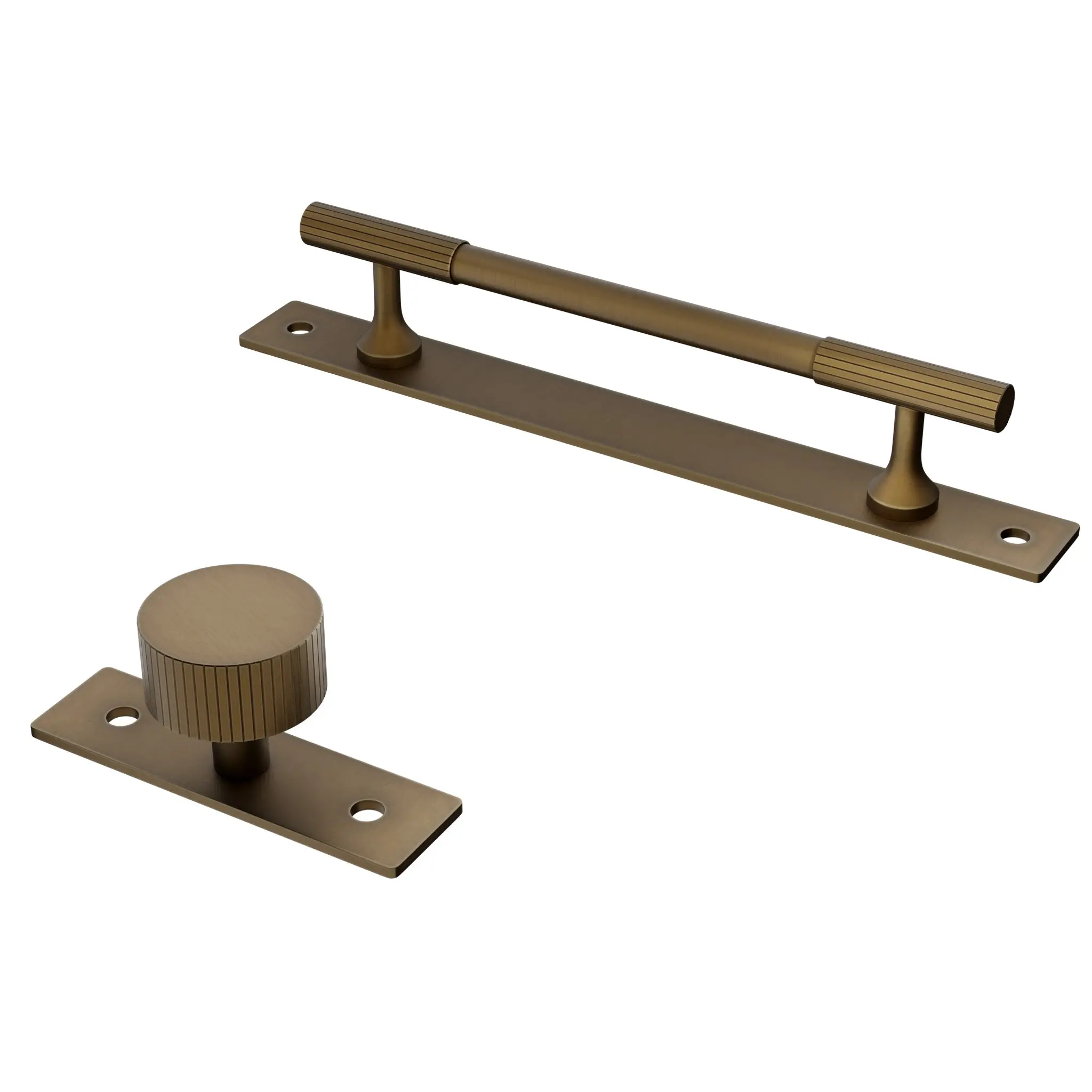 Antique Brass Knob and Pull with Backplate