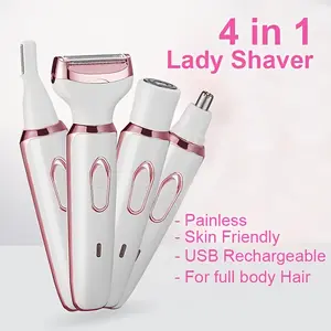 4-in-1 Lady Electric Shaver & Trimmer - USB Rechargeable, Painless Hair Removal for Face, Bikini Line, Legs, Armpits & Eyebrows, Full Body Grooming Kit