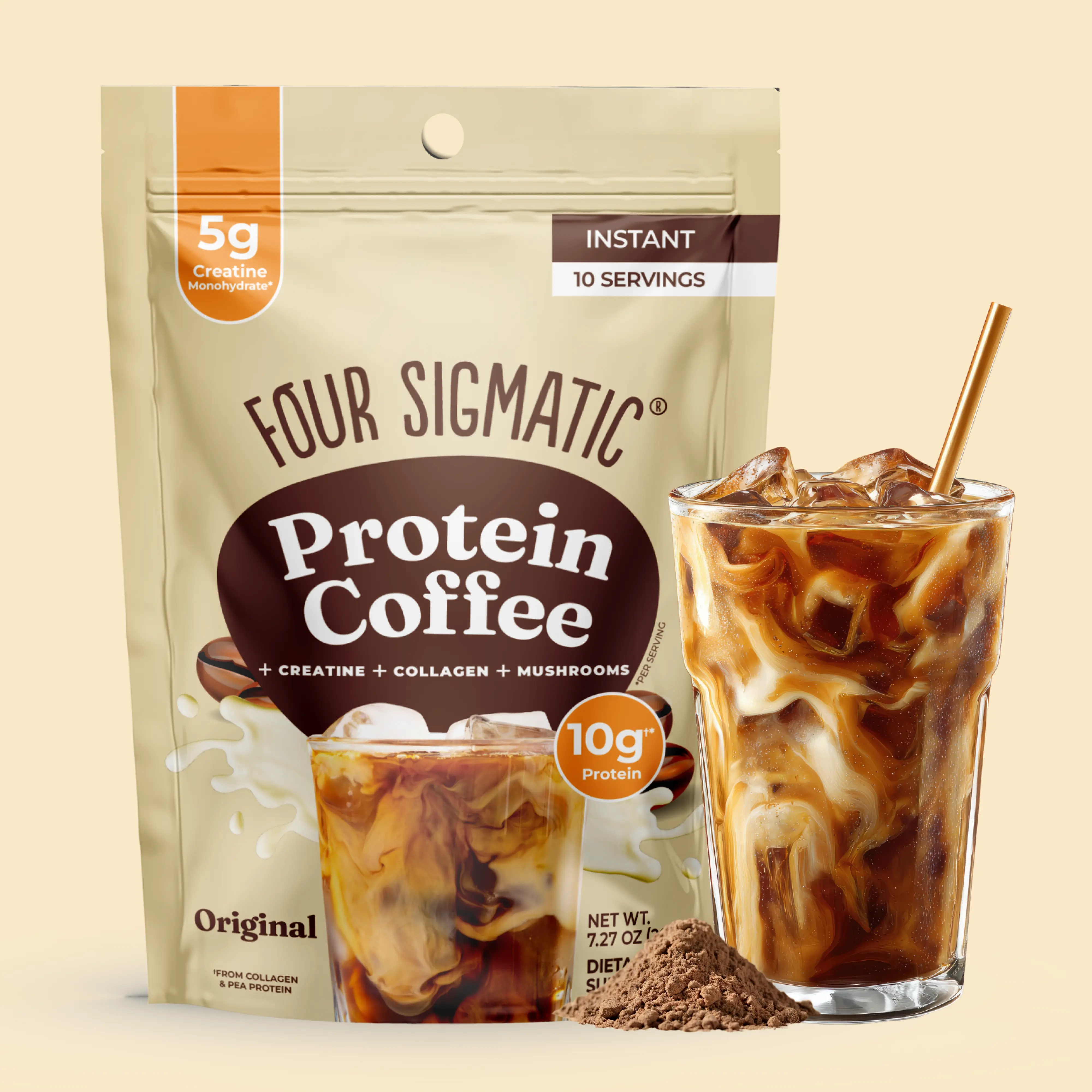 Four Sigmatic - Protein Coffee, Natural Organic Instant Coffee with Protein, Creatine, Collagen Nutrient Rich Coffee Coffee Drink Mix