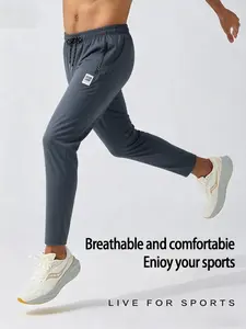 Men's Casual Straight-Leg Pants, Elastic Waist, Drawstring, Zip Pockets, Letter Embroidery, Sporty, All Seasons, Slim Fit