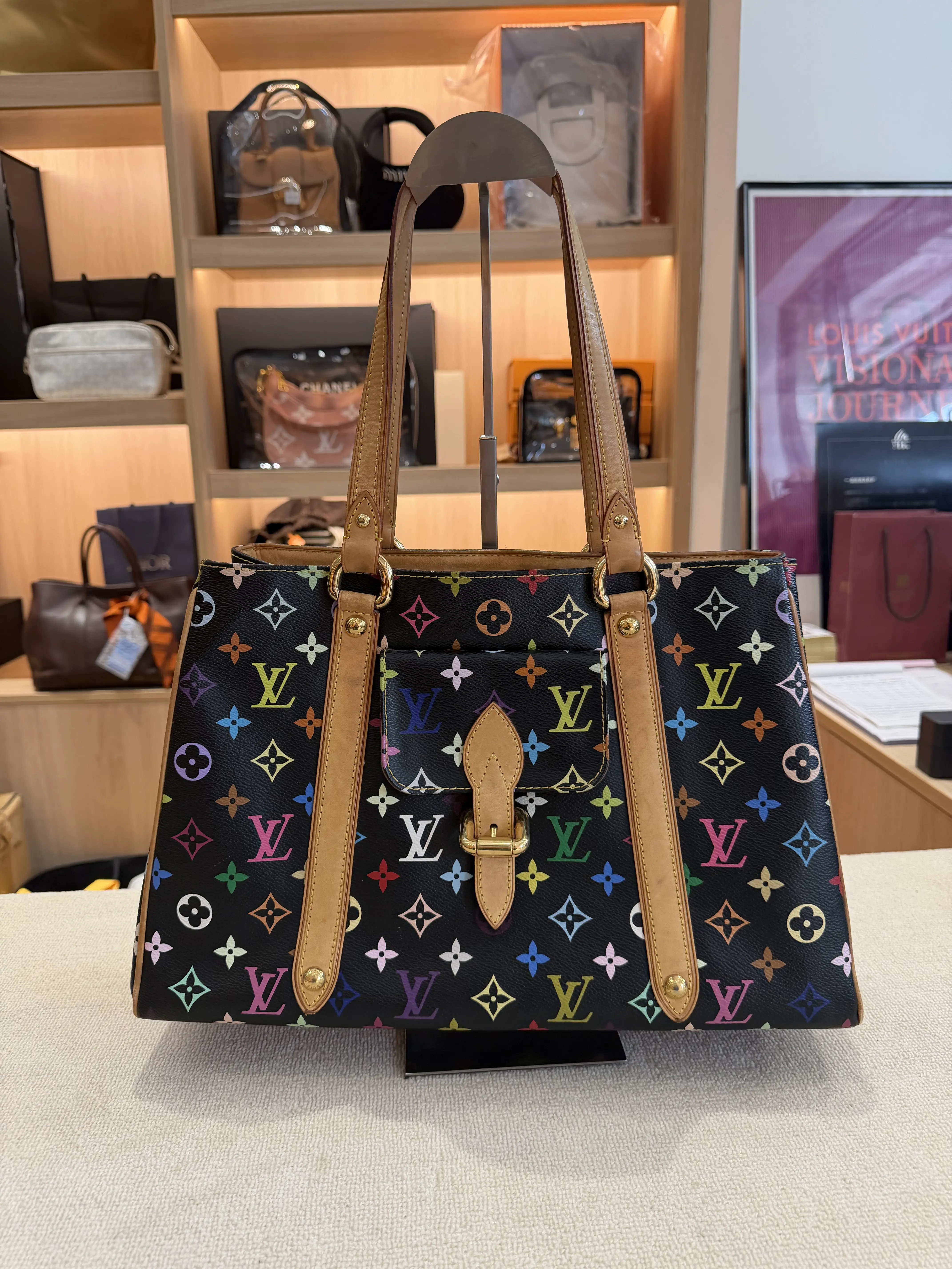 Pre-owned Louis Vuitton Artistic Spacious Rare LV x Takashi Murakami Black Multicolor Tote Bag