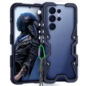 For Samsung Galaxy S26 Ultra S26 Plus S25FE S24+ S23 S22 S21 S20 Note20 Ultra Mechanical Aluminum Bumper Case, Heavy Duty Shockproof Metal Frame, Anti-Scratch Protective Cover, No Signal Block With arm lanyard, Durable