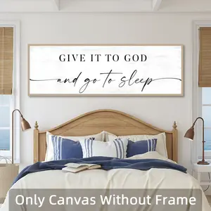 Vintage Letter Pattern Unframed Art Print Wall Art, Give It To God and Go To Sleep Letter Pattern Wall Decor, Wall Art for Home Bedroom Living Room Office, Ornaments, Modern Home Decor