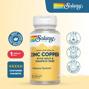 Solaray Zinc Copper VegCaps for Adults – 50 mg Zinc Supplement with Copper & Iodine for Immune, Heart & Thyroid Support
