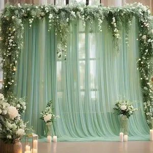 1pc 63*196inch Green Tulle Backdrop for Wedding Parties Sheer Backdrop Fabric for Bridal Shower Birthday Shower Photo Shoot Background Decorations Home Decorations, Decorative Hanging Decorations, Wedding Reception Backdrop